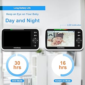 HelloBaby HB6550 Baby Monitor — 5" Screen, 30-Hour Battery, Pan-Tilt-Zoom, Night Vision, 2-Way Talk, 1000ft