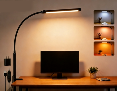 Clamp Lamp for Desk, Eye-Caring LED Clip Light, 27"Tall Flexible Arm, 3 Color Modes 10 Brightness, USB-Powered Task Lamp for Home Office Reading, Crafting, Sewing,5V/2A Adapter Included 