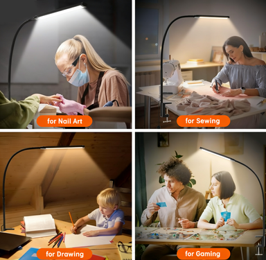 Clamp Lamp for Desk, Eye-Caring LED Clip Light, 27"Tall Flexible Arm, 3 Color Modes 10 Brightness, USB-Powered Task Lamp for Home Office Reading, Crafting, Sewing,5V/2A Adapter Included 