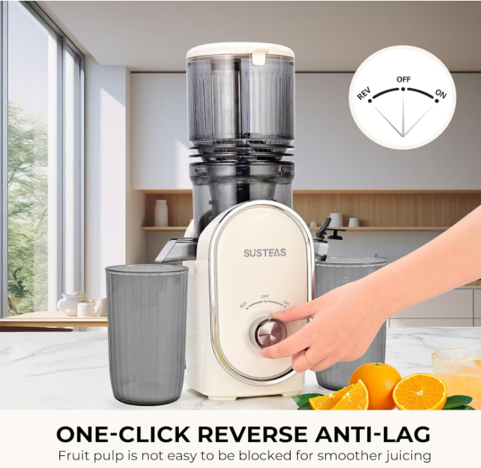 SUSTEAS Cold Press Juicer, 5.3" Feed Chute Slow Masticating Machines with 300W, Fit Whole Fruits & Vegetables, High Juice Yield, Easy to Clean