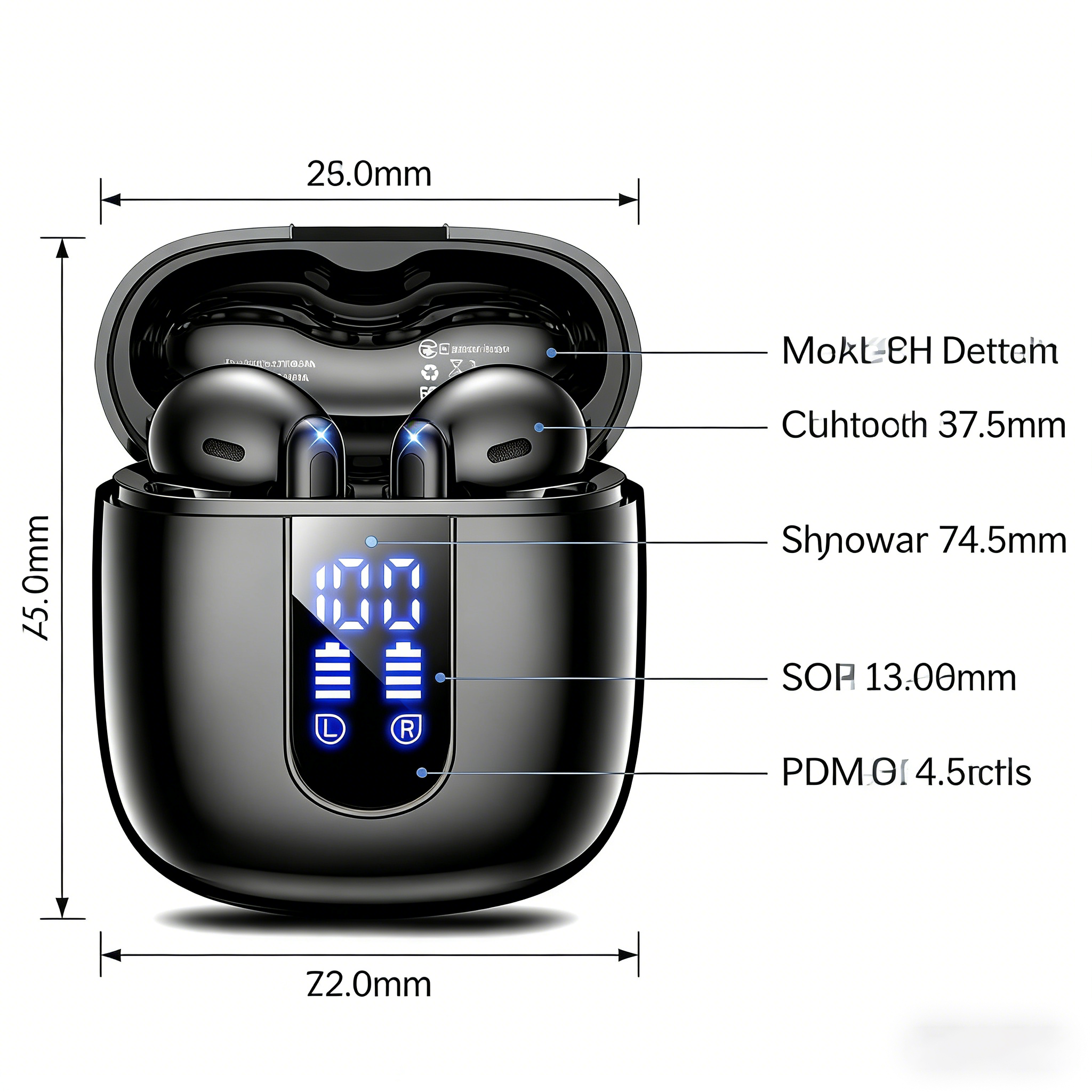 Wireless Bluetooth Earbuds with LED Display, Semi In-Ear Headphones, Long Battery Life, HiFi Sound, Noise Reduction, Sport Running Earphones