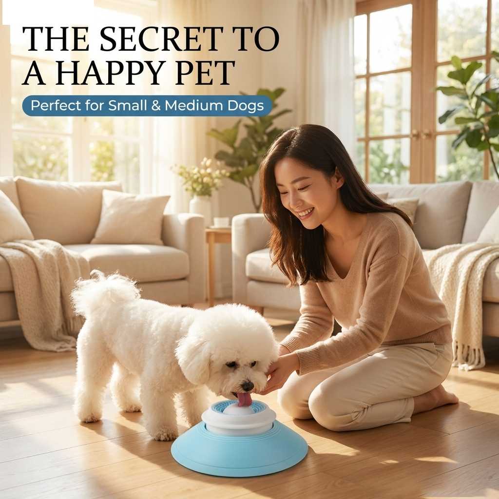 Licky Planet™ Suction Cup Dog Lick Mat – Anti-Slip Interactive Slow Feeder with Rotating Massage Ball, Food-Grade Silicone Calming Toy for Small & Medium Dogs