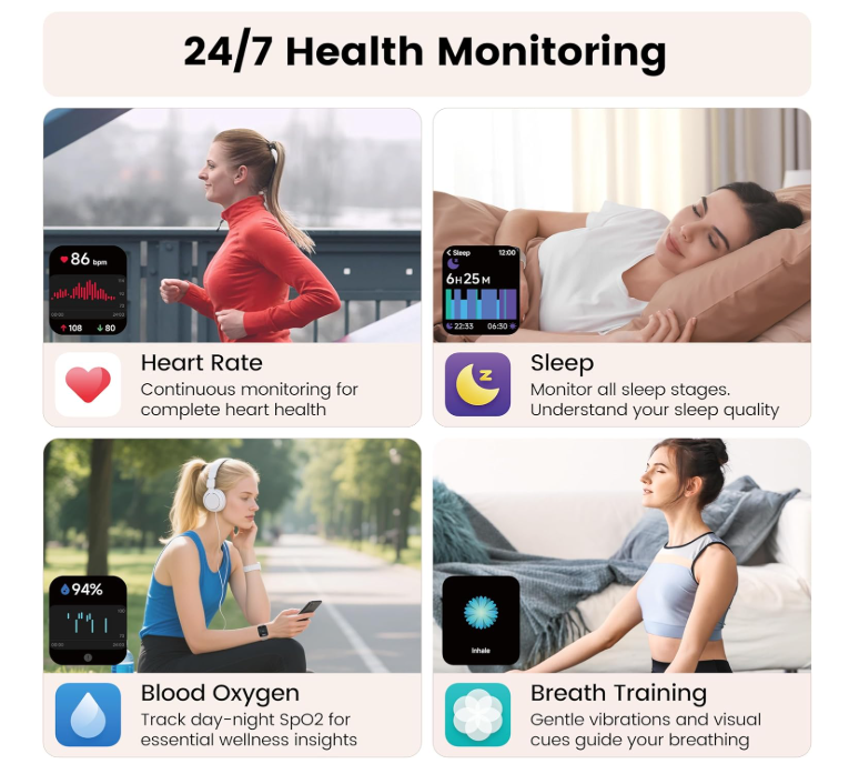 Smart Watch with Alexa Built-in, 1.83" HD Touchscreen Fitness Tracker with Bluetooth Calling, Fitness Watch with Heart Rate/Sleep Monitor/120+ Sports, IP68 Waterproof Smartwatch for Android iOS