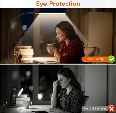 Clamp Lamp for Desk, Eye-Caring LED Clip Light, 27"Tall Flexible Arm, 3 Color Modes 10 Brightness, USB-Powered Task Lamp for Home Office Reading, Crafting, Sewing,5V/2A Adapter Included 