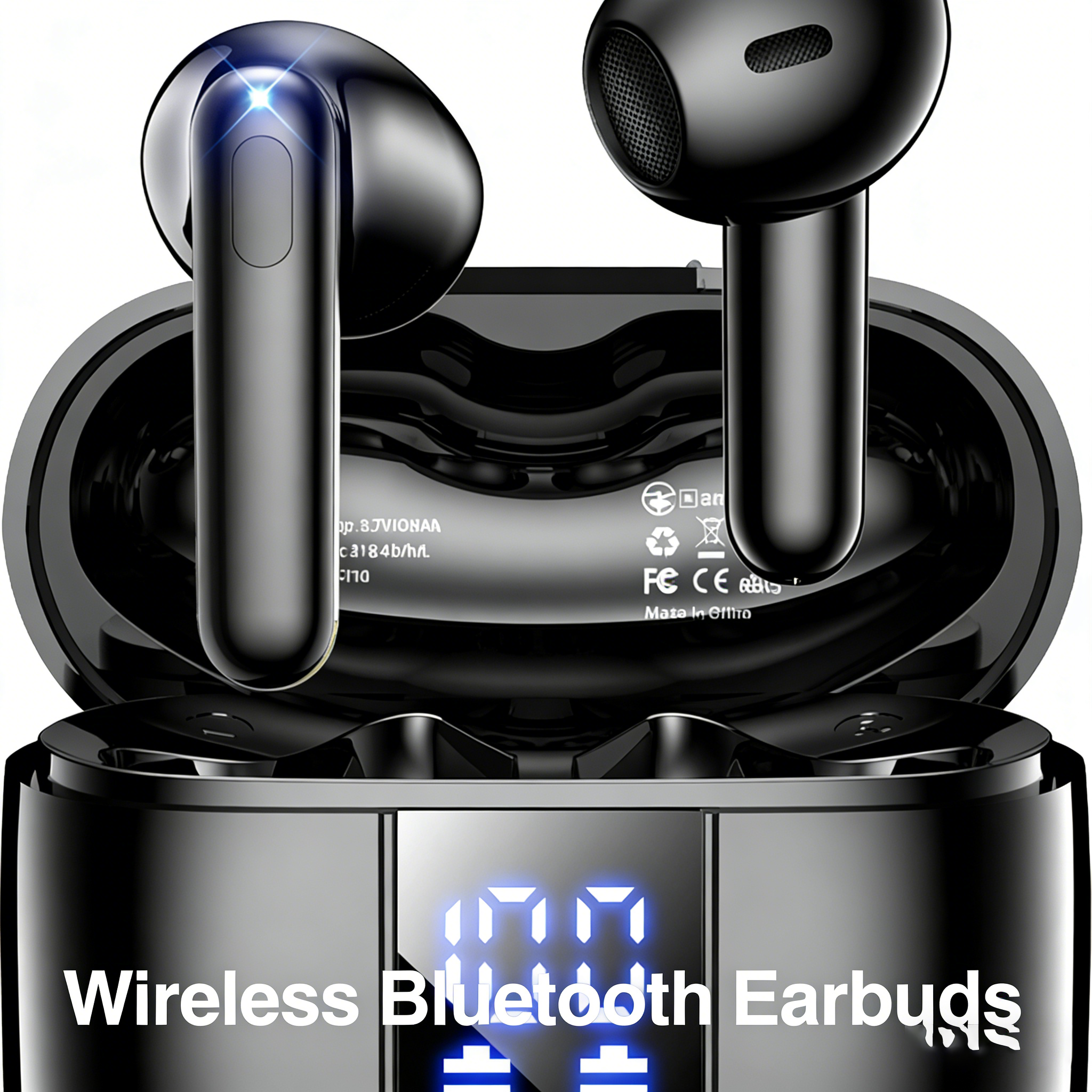 Wireless Bluetooth Earbuds with LED Display, Semi In-Ear Headphones, Long Battery Life, HiFi Sound, Noise Reduction, Sport Running Earphones