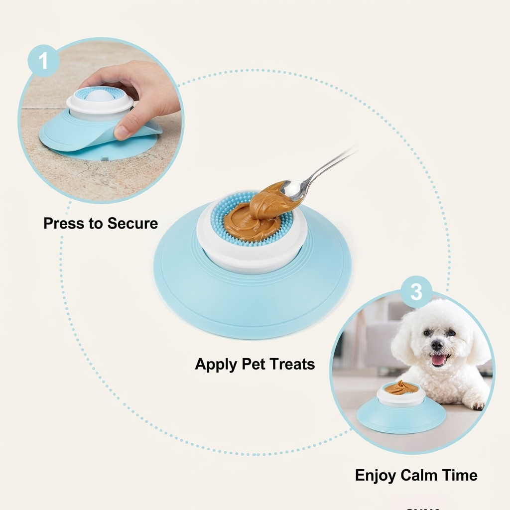 Licky Planet™ Suction Cup Dog Lick Mat – Anti-Slip Interactive Slow Feeder with Rotating Massage Ball, Food-Grade Silicone Calming Toy for Small & Medium Dogs