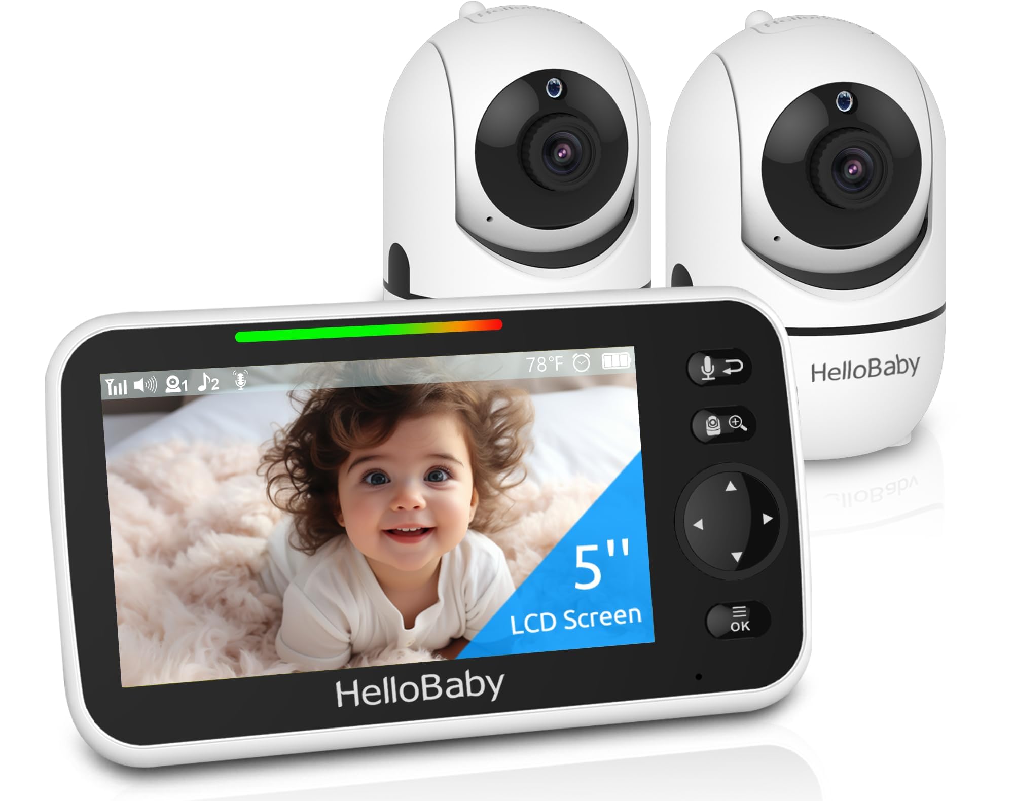 HelloBaby HB6550 Baby Monitor — 5" Screen, 30-Hour Battery, Pan-Tilt-Zoom, Night Vision, 2-Way Talk, 1000ft