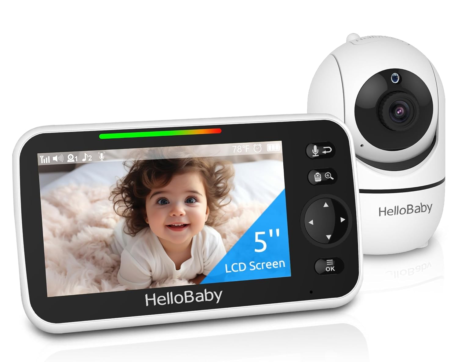 HelloBaby HB6550 Baby Monitor — 5" Screen, 30-Hour Battery, Pan-Tilt-Zoom, Night Vision, 2-Way Talk, 1000ft
