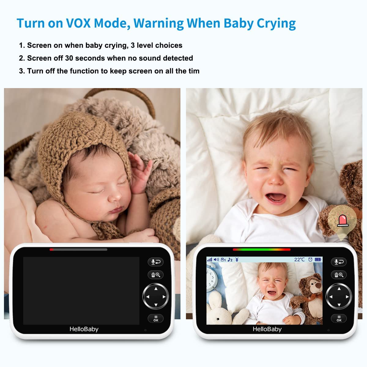 HelloBaby HB6550 Baby Monitor — 5" Screen, 30-Hour Battery, Pan-Tilt-Zoom, Night Vision, 2-Way Talk, 1000ft