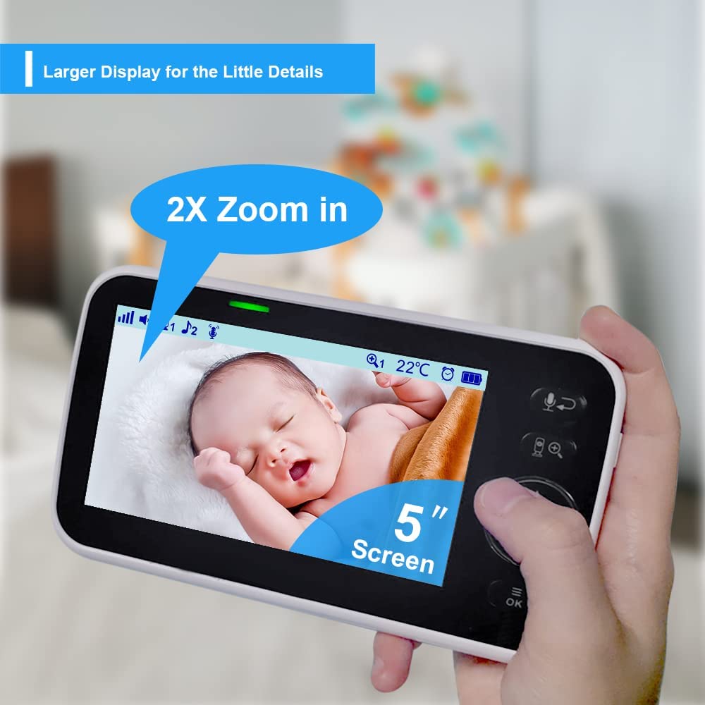 HelloBaby HB6550 Baby Monitor — 5" Screen, 30-Hour Battery, Pan-Tilt-Zoom, Night Vision, 2-Way Talk, 1000ft