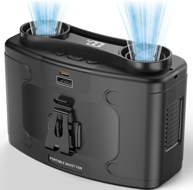 20000mAh Portable Waist Fan, Personal Fan Clip on with Rechargeable Battery operated, 40H Cooling,10 Speeds,16000RPM Hands-Free Belt Neck Fan for Outdoor Jobsite Gardening Camping Travel 