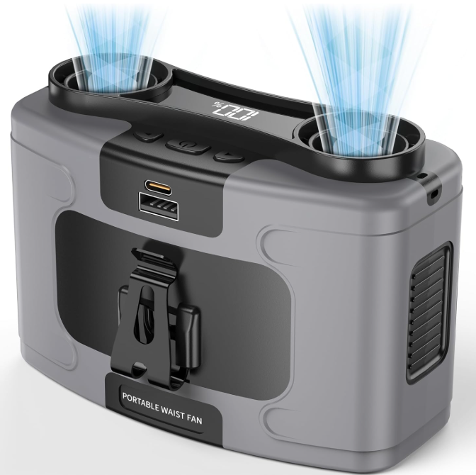 20000mAh Portable Waist Fan, Personal Fan Clip on with Rechargeable Battery operated, 40H Cooling,10 Speeds,16000RPM Hands-Free Belt Neck Fan for Outdoor Jobsite Gardening Camping Travel 