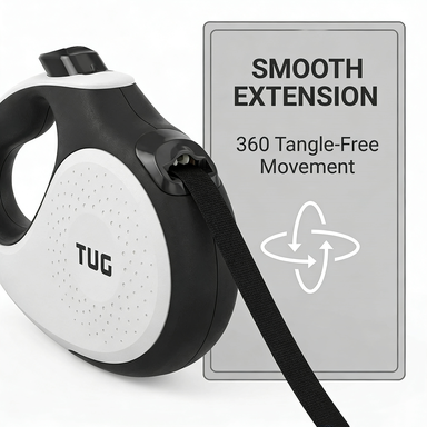 TUG 360° Tangle-Free Retractable Dog Leash with Anti-Slip Handle | 16 ft Strong Nylon Tape | One-Handed Brake, Pause, Lock