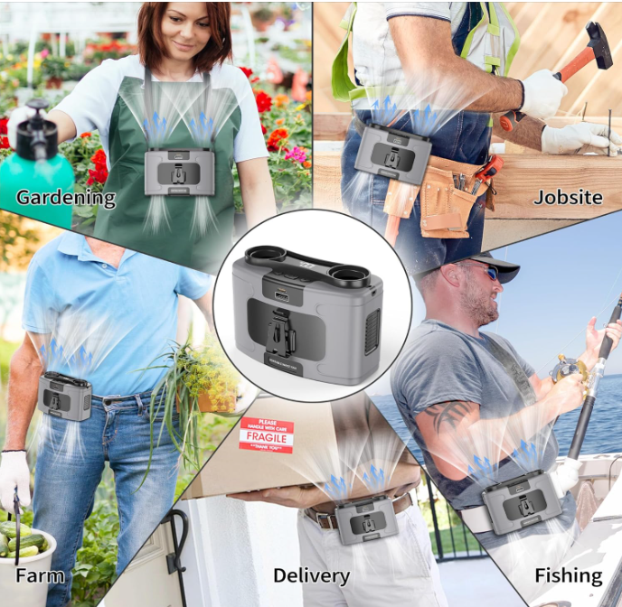 20000mAh Portable Waist Fan, Personal Fan Clip on with Rechargeable Battery operated, 40H Cooling,10 Speeds,16000RPM Hands-Free Belt Neck Fan for Outdoor Jobsite Gardening Camping Travel 