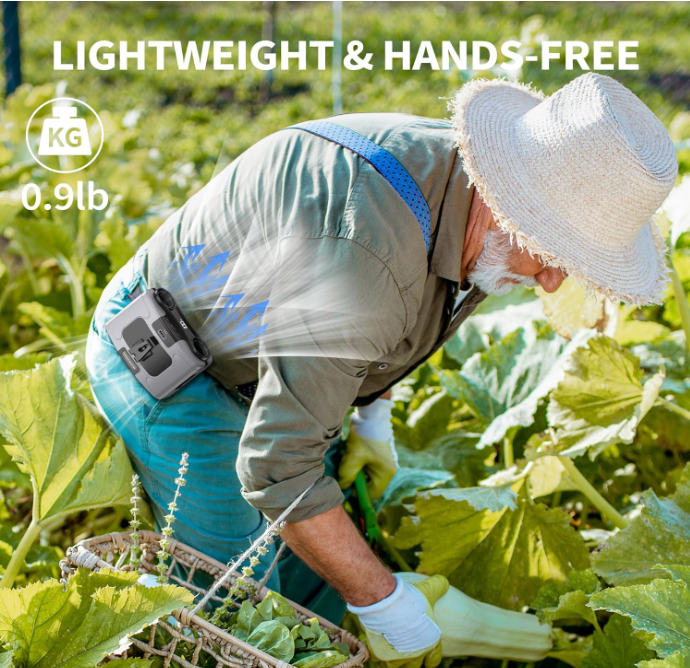 20000mAh Portable Waist Fan, Personal Fan Clip on with Rechargeable Battery operated, 40H Cooling,10 Speeds,16000RPM Hands-Free Belt Neck Fan for Outdoor Jobsite Gardening Camping Travel 