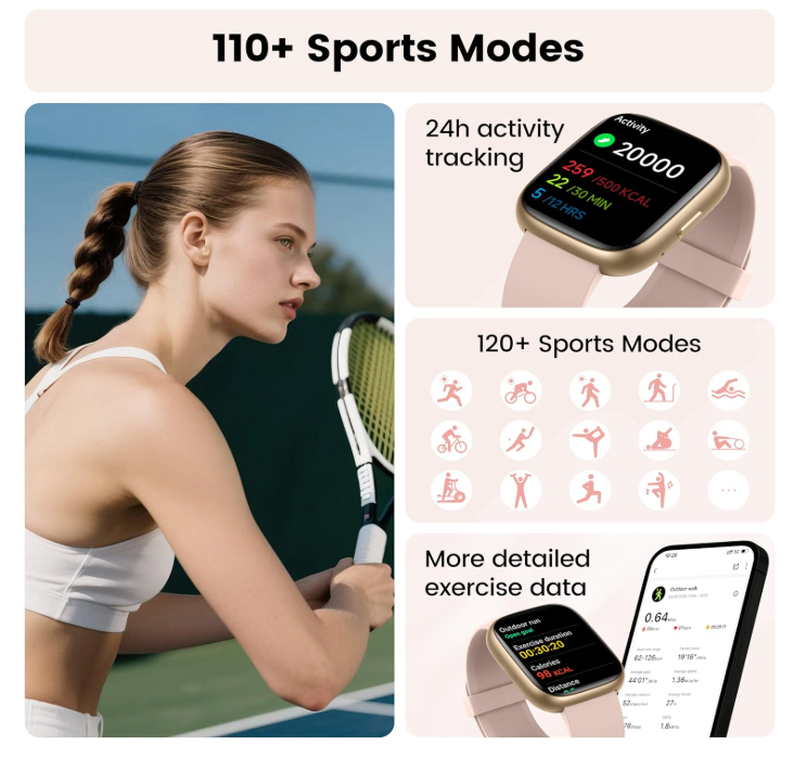 Smart Watch with Alexa Built-in, 1.83" HD Touchscreen Fitness Tracker with Bluetooth Calling, Fitness Watch with Heart Rate/Sleep Monitor/120+ Sports, IP68 Waterproof Smartwatch for Android iOS