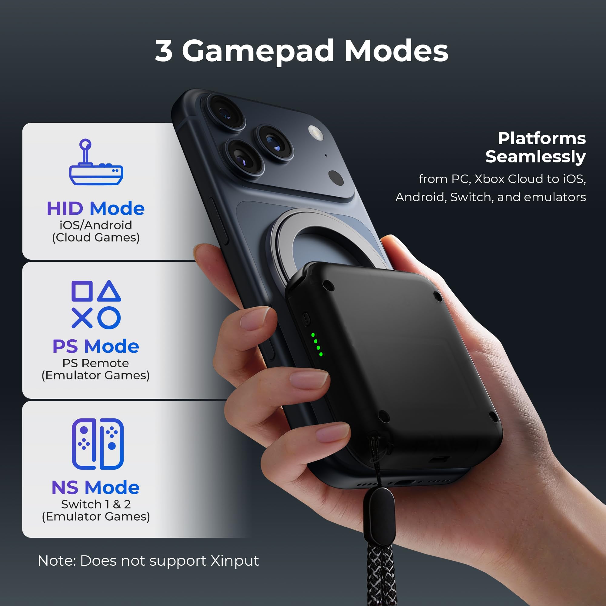 M4 Magnetic Snap-On Mobile Gaming Controller | Portable Bluetooth Gamepad for Android, iPhone, Switch, Dual Joystick Turbo with Stand, Black Translucent