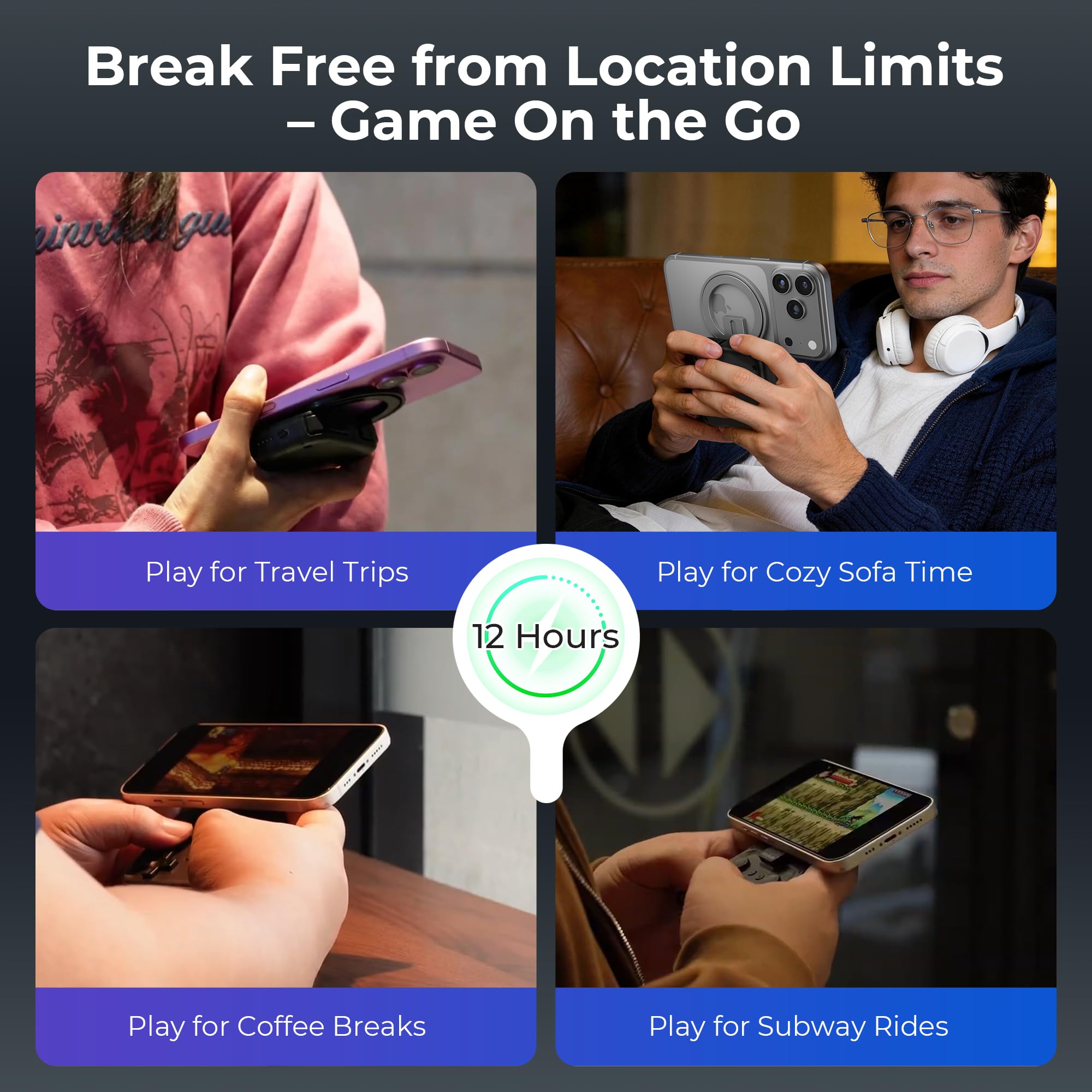 M4 Magnetic Snap-On Mobile Gaming Controller | Portable Bluetooth Gamepad for Android, iPhone, Switch, Dual Joystick Turbo with Stand, Black Translucent