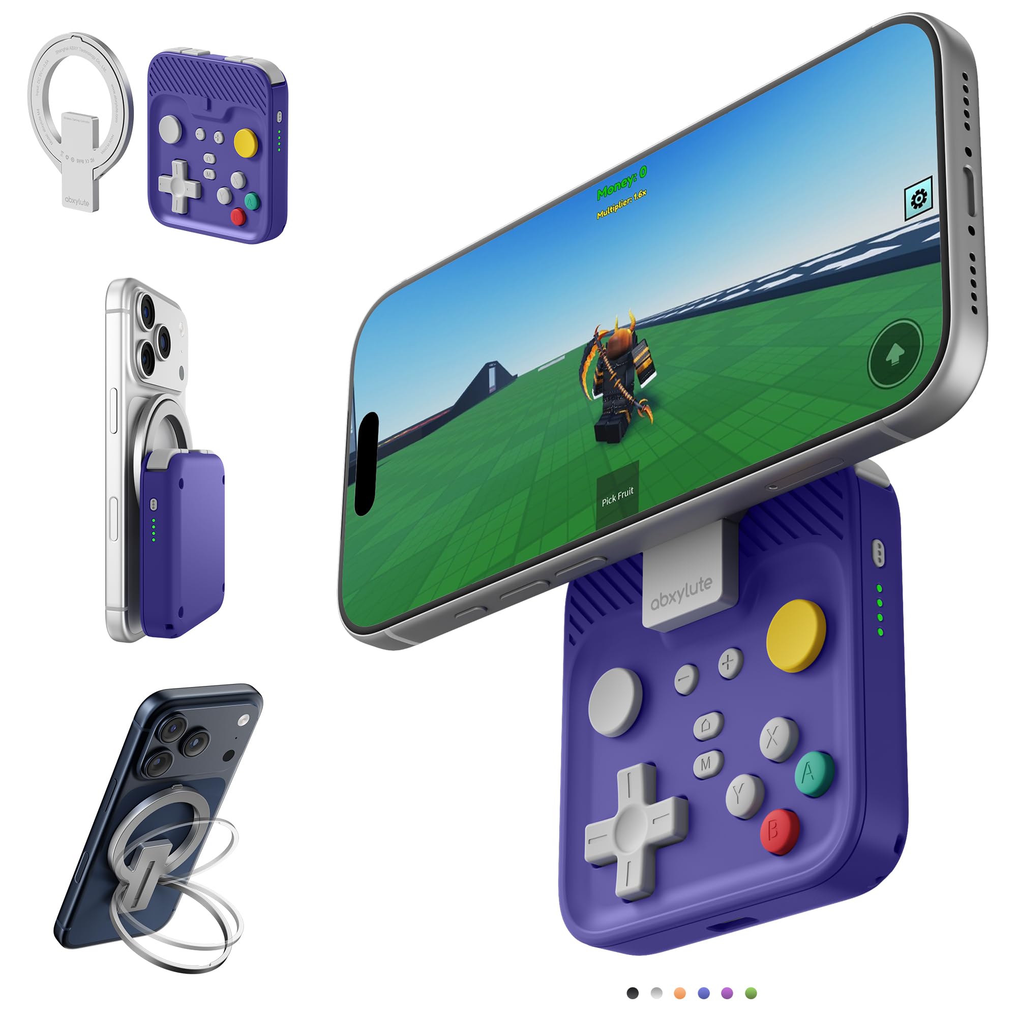 M4 Magnetic Snap-On Mobile Gaming Controller | Portable Bluetooth Gamepad for Android, iPhone, Switch, Dual Joystick Turbo with Stand, Black Translucent