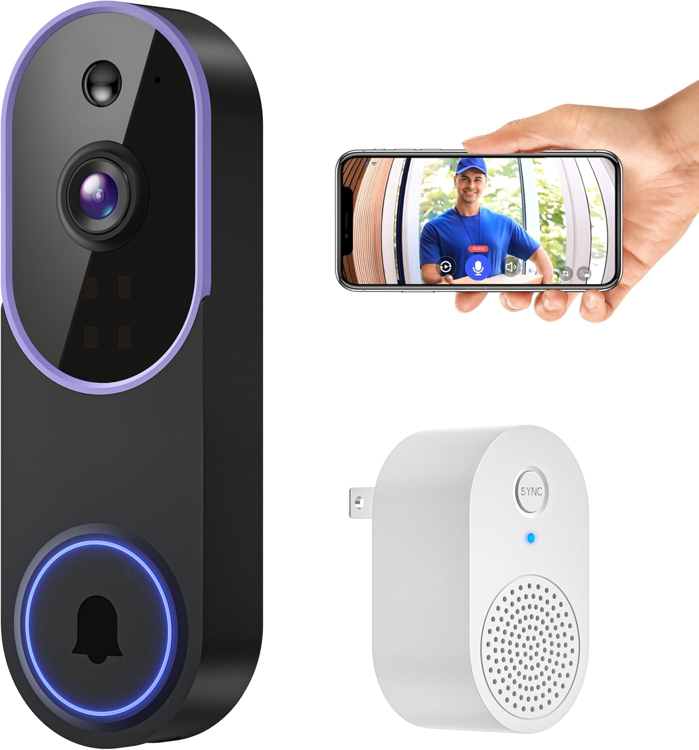 Smart Wireless Video Doorbell Camera, AI Human Detection Night Vision Doorbell, Battery Powered with Cloud Storage for Indoor Outdoor Home Security