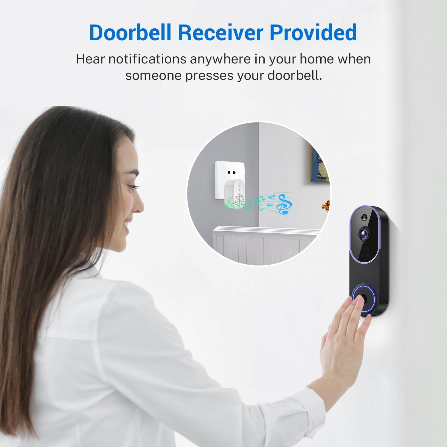 Smart Wireless Video Doorbell Camera, AI Human Detection Night Vision Doorbell, Battery Powered with Cloud Storage for Indoor Outdoor Home Security