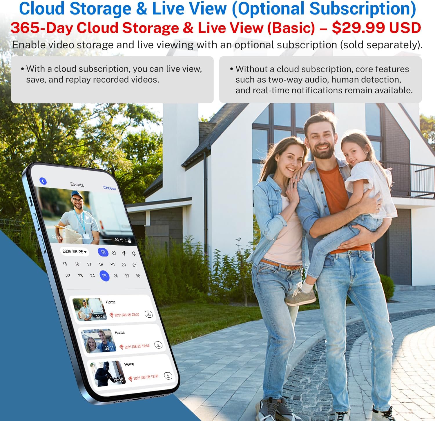 Smart Wireless Video Doorbell Camera, AI Human Detection Night Vision Doorbell, Battery Powered with Cloud Storage for Indoor Outdoor Home Security
