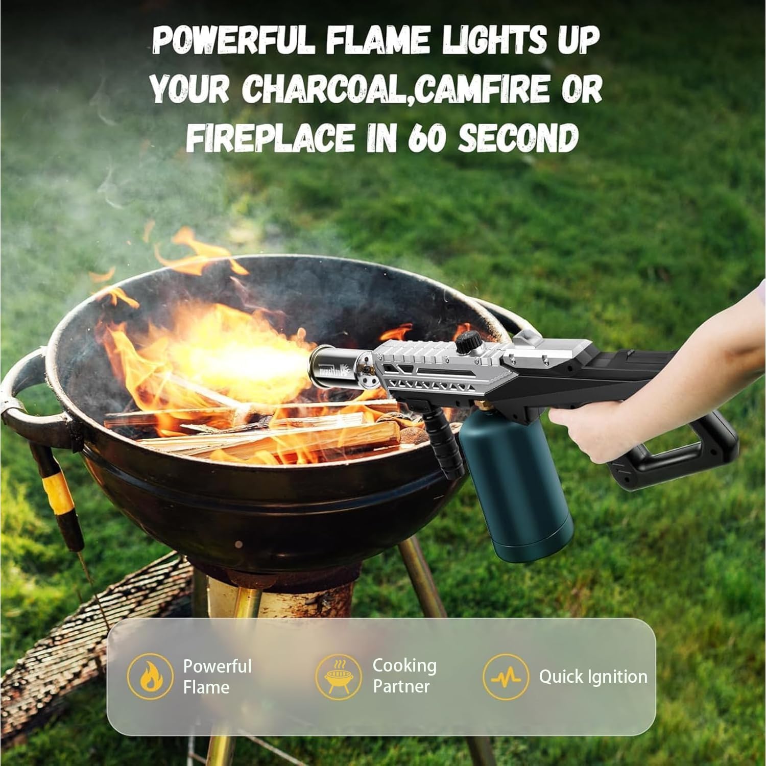 Powerful Adjustable Propane Flamethrower Torch Gun, Heavy-Duty Outdoor Igniter for Charcoal BBQ, Camping Fire Starting & Backyard Use