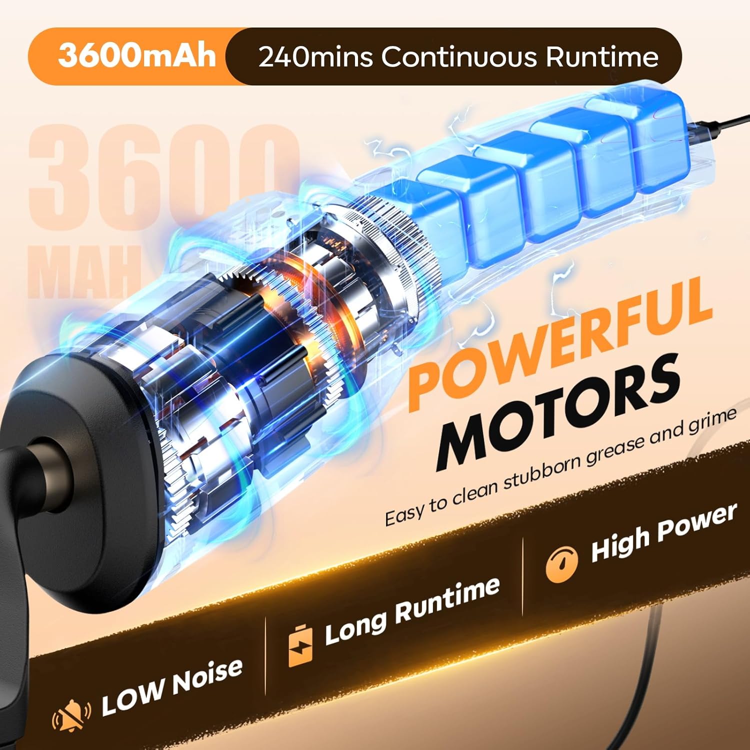 Rechargeable Cordless Electric Grill Brush with 3 Replaceable Heads, Powerful Automatic BBQ Cleaning Tool for Outdoor Grills, Gray