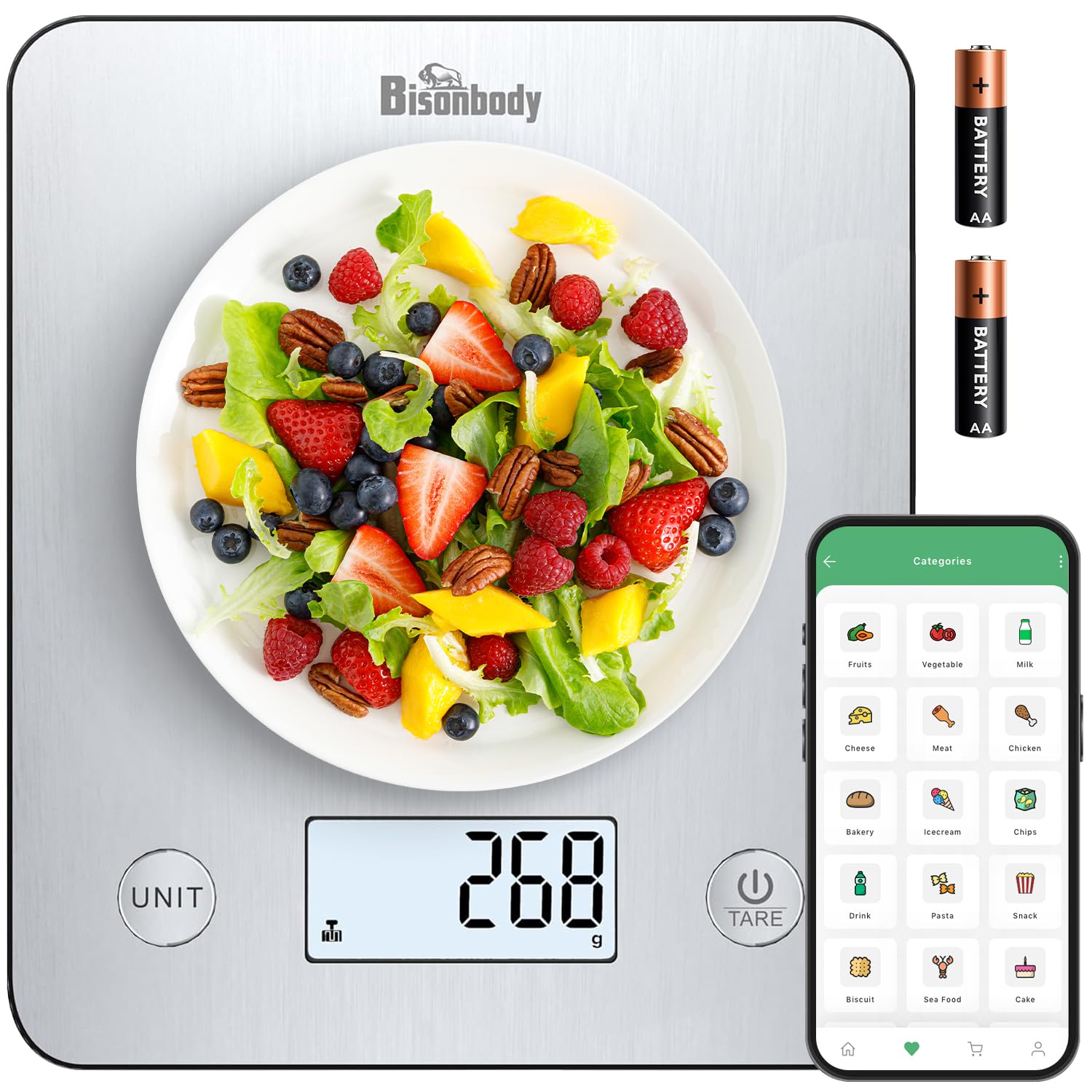 Smart Food Scale with App — Calorie & Macro Tracking, Nutritional Calculator, Portion Control, g/oz