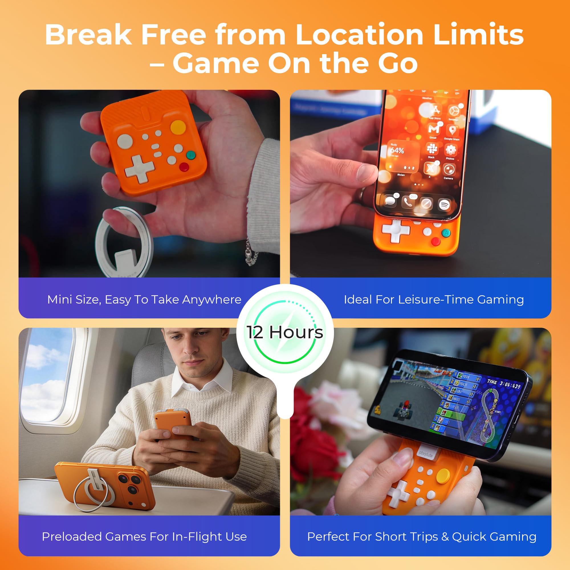 M4 Magnetic Snap-On Mobile Gaming Controller | Portable Bluetooth Gamepad for Android, iPhone, Switch, Dual Joystick Turbo with Stand, Black Translucent