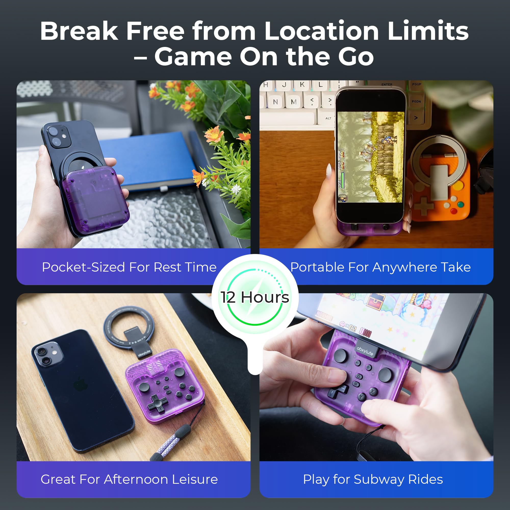 M4 Magnetic Snap-On Mobile Gaming Controller | Portable Bluetooth Gamepad for Android, iPhone, Switch, Dual Joystick Turbo with Stand, Black Translucent