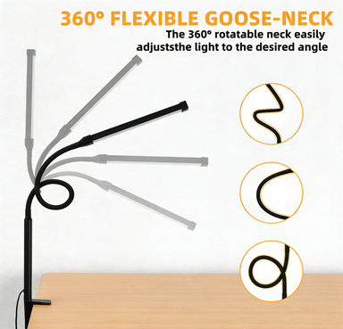 Clamp Lamp for Desk, Eye-Caring LED Clip Light, 27"Tall Flexible Arm, 3 Color Modes 10 Brightness, USB-Powered Task Lamp for Home Office Reading, Crafting, Sewing,5V/2A Adapter Included 