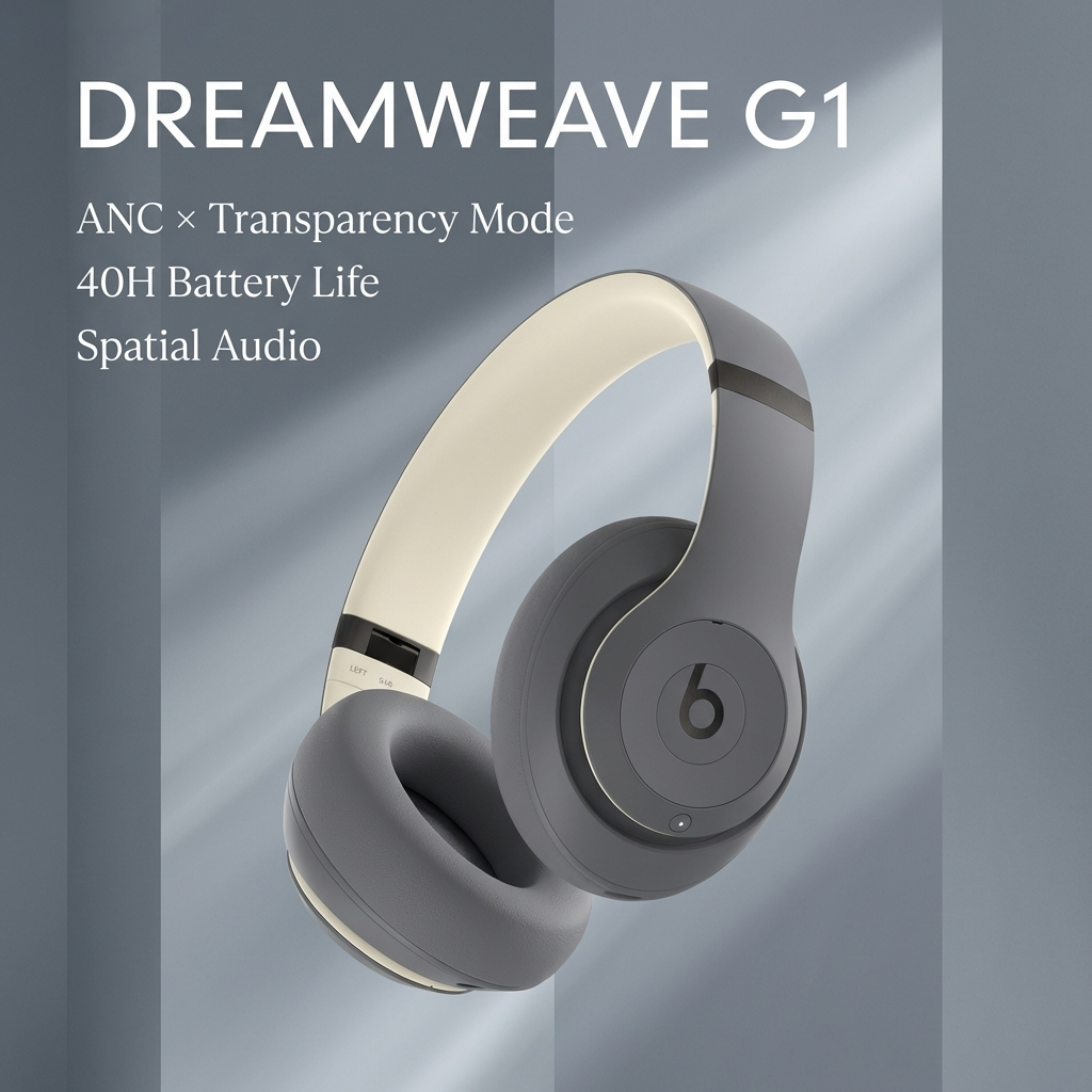 “Grey-White Dream” Noise Cancelling Headphones – Spatial Audio, 40H Playtime, Premium Matte Design, Lightweight Comfort Over-Ear Headset