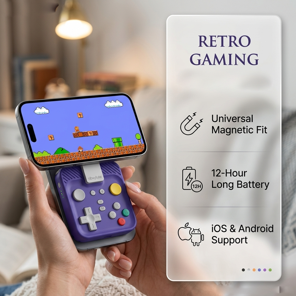 M4 Magnetic Snap-On Mobile Gaming Controller | Portable Bluetooth Gamepad for Android, iPhone, Switch, Dual Joystick Turbo with Stand, Black Translucent