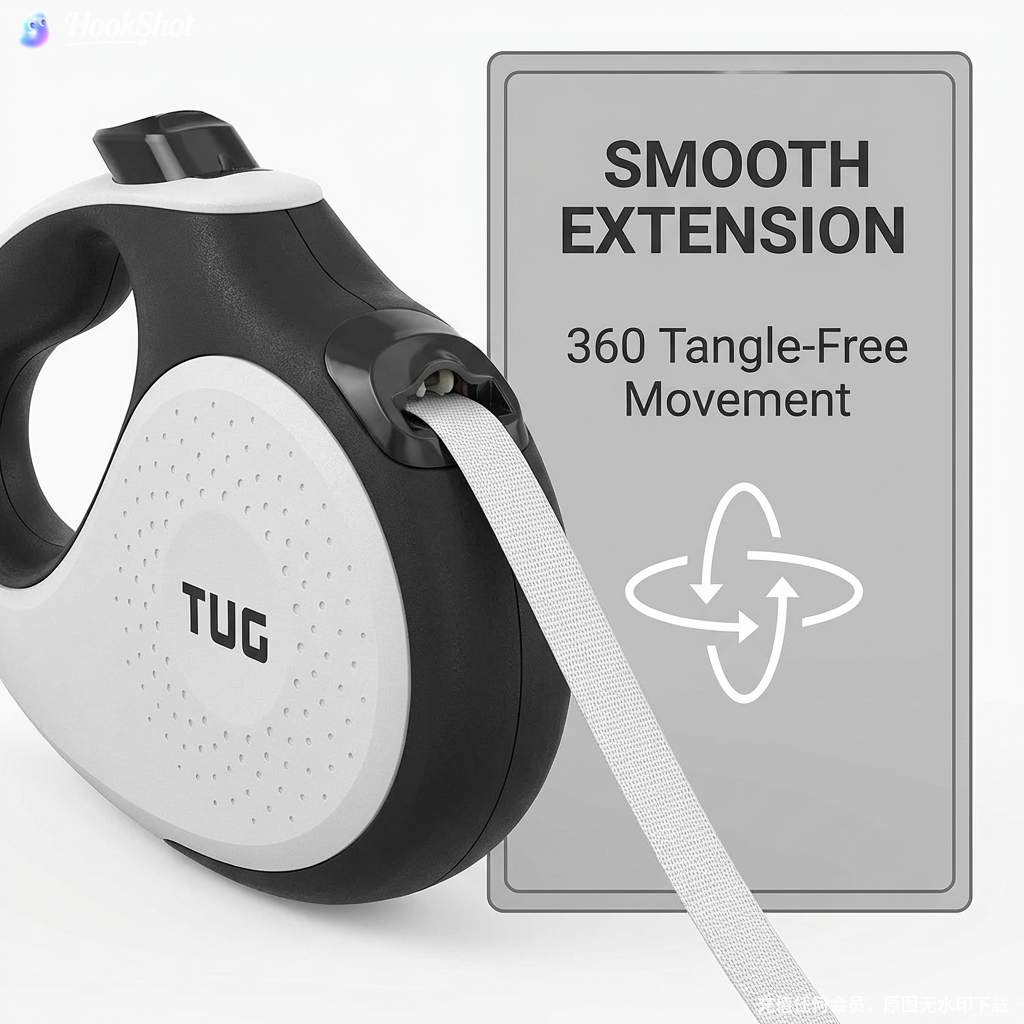 TUG 360° Tangle-Free Retractable Dog Leash with Anti-Slip Handle | 16 ft Strong Nylon Tape | One-Handed Brake, Pause, Lock