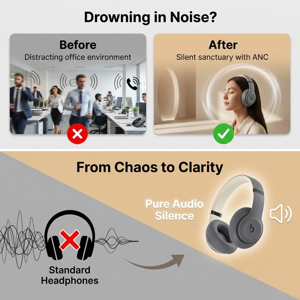 “Grey-White Dream” Noise Cancelling Headphones – Spatial Audio, 40H Playtime, Premium Matte Design, Lightweight Comfort Over-Ear Headset