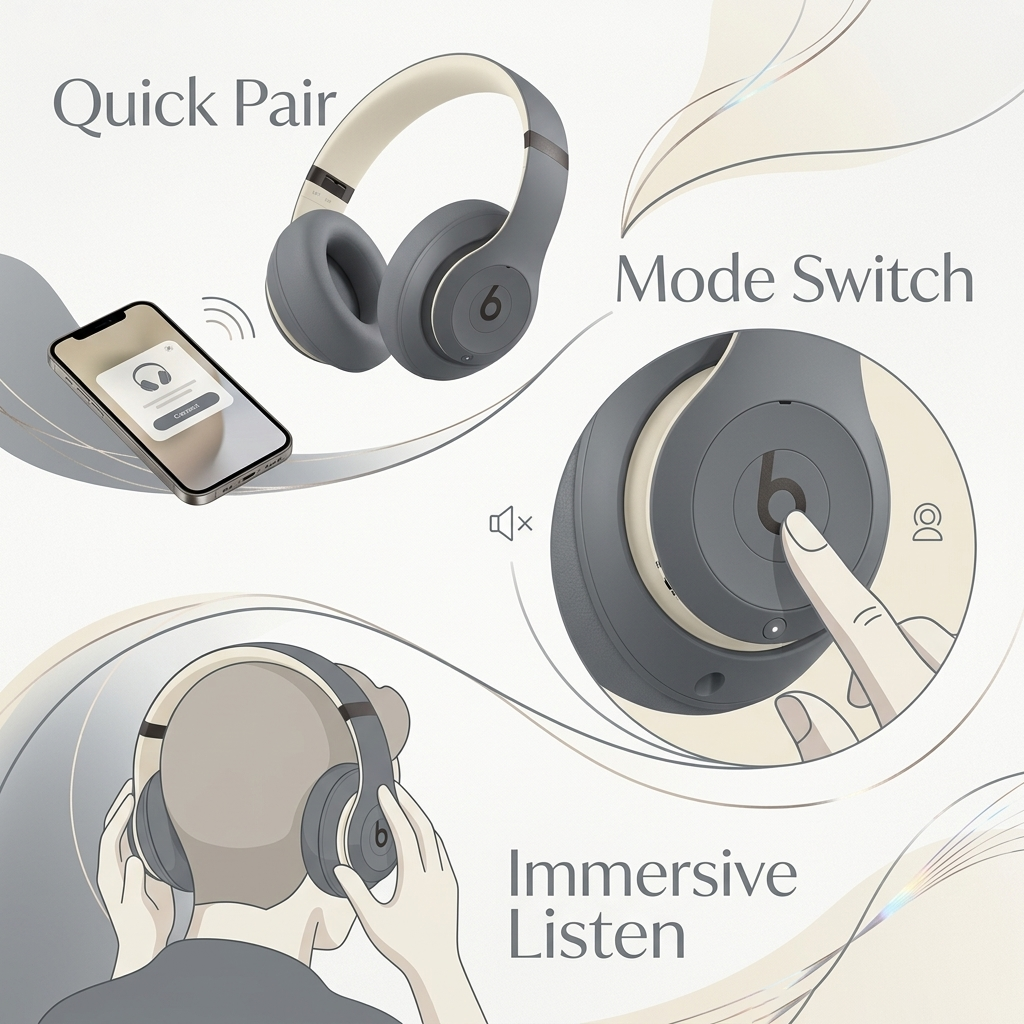 “Grey-White Dream” Noise Cancelling Headphones – Spatial Audio, 40H Playtime, Premium Matte Design, Lightweight Comfort Over-Ear Headset