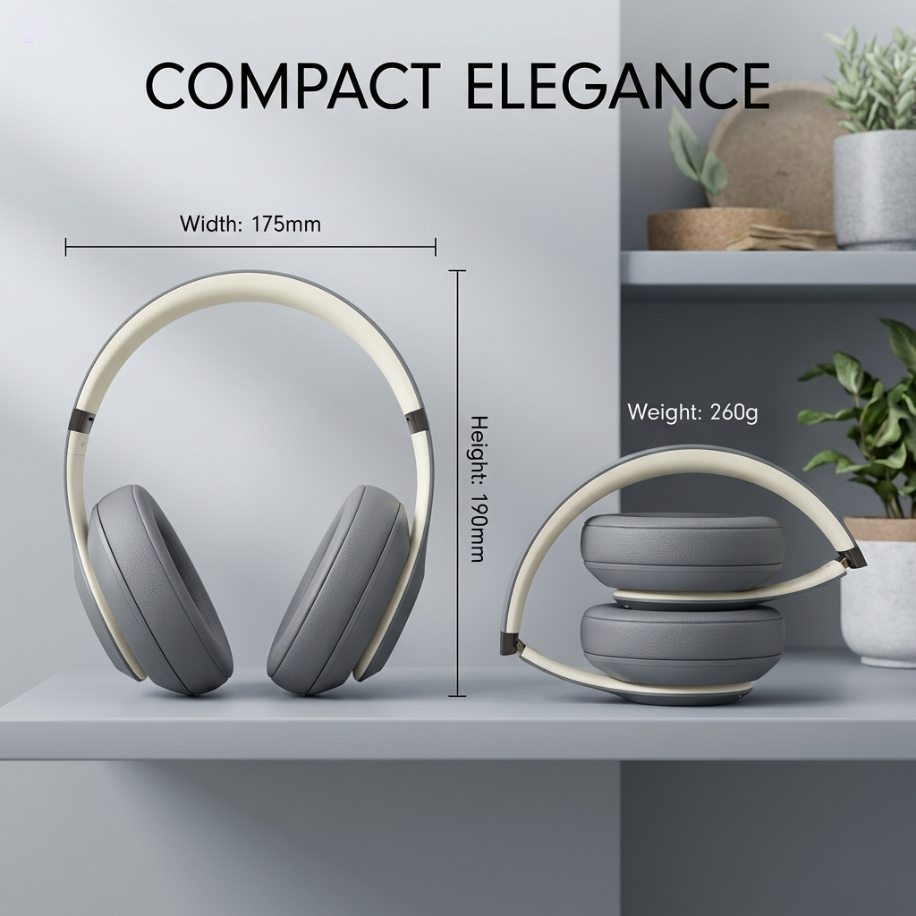 “Grey-White Dream” Noise Cancelling Headphones – Spatial Audio, 40H Playtime, Premium Matte Design, Lightweight Comfort Over-Ear Headset