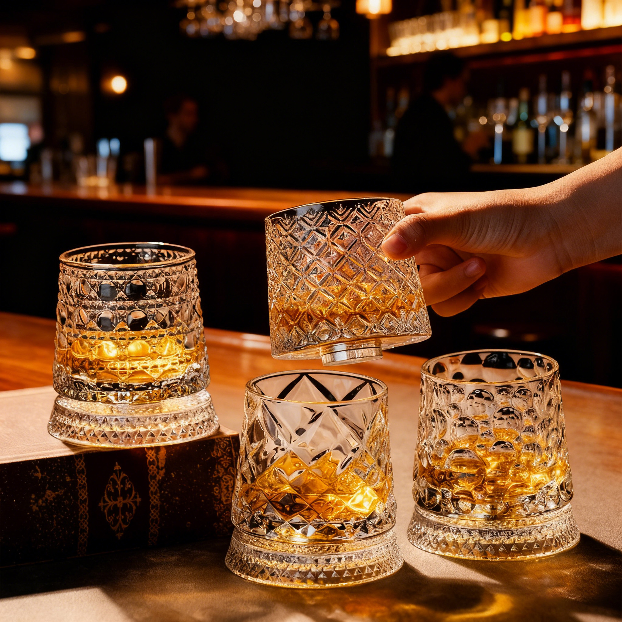 Rotating Crystal Whiskey Glasses Set