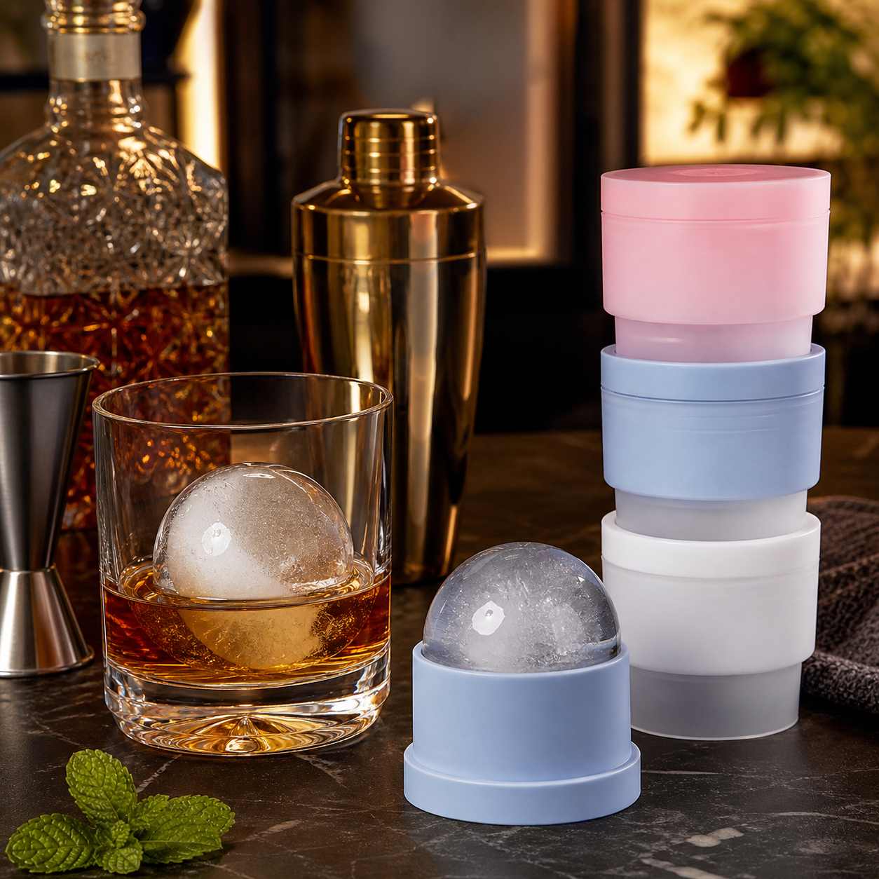 Silicone ice sphere mold for whiskey and cocktails