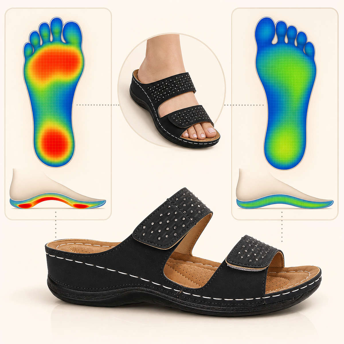 Foot sole pressure before and after support comparison