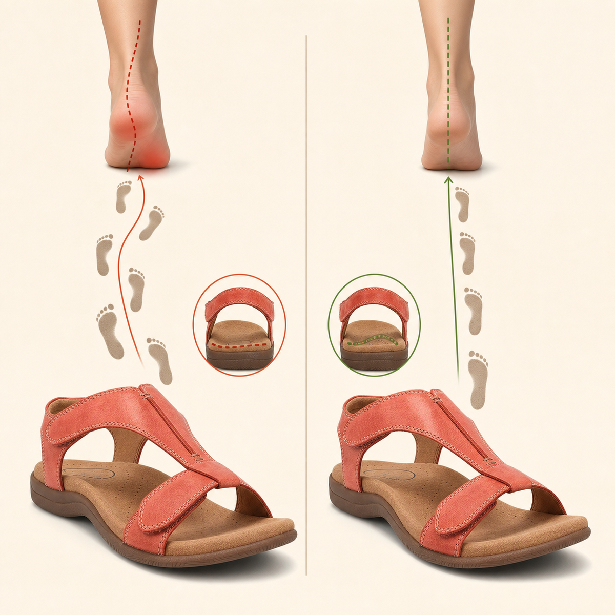 Gait correction path support visual for women's comfort sandals