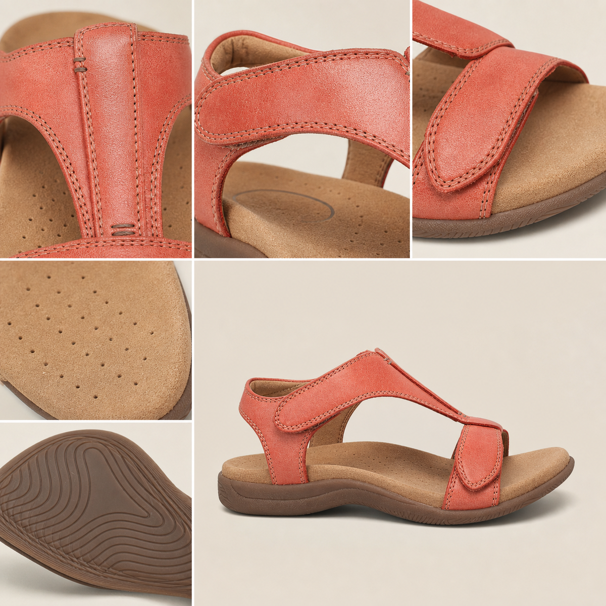 Material details of straps stitching footbed and outsole