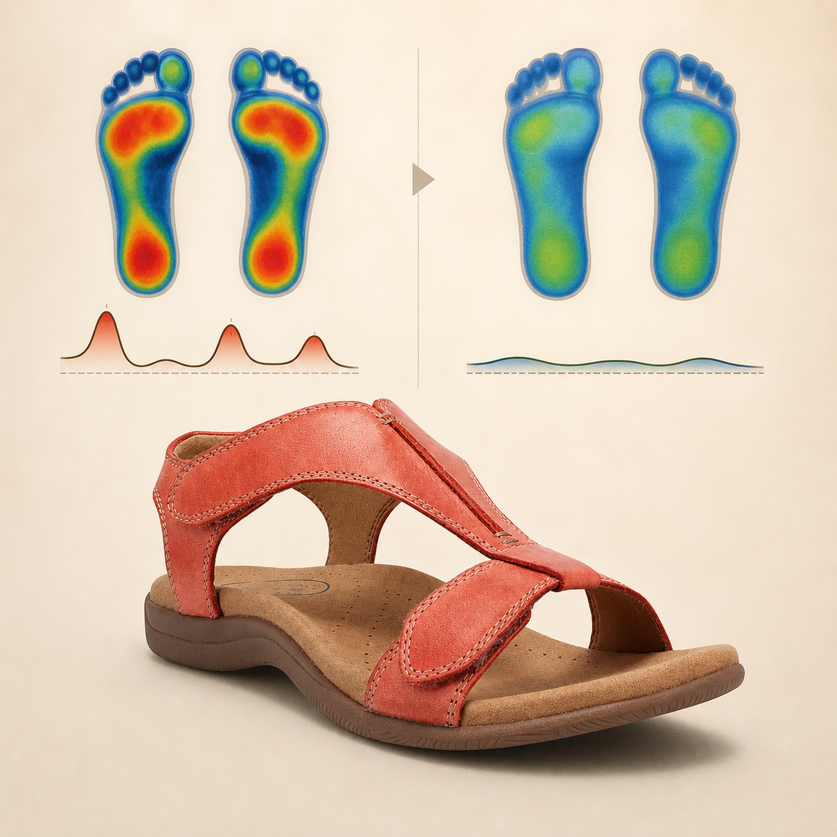 Foot sole pressure before and after comfort sandal support