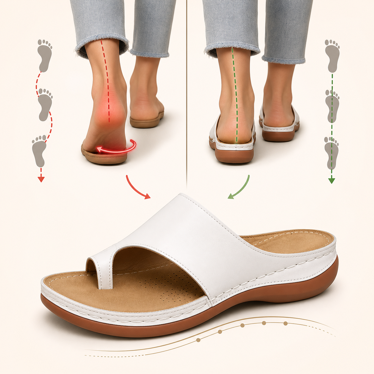 Gait correction path support visual for women's toe-post comfort sandals
