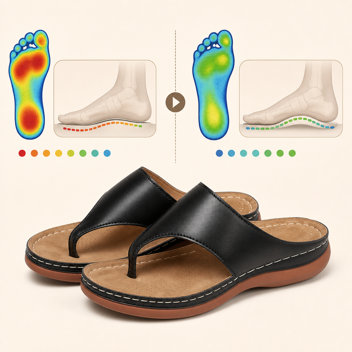Foot sole pressure before and after toe-post sandal support