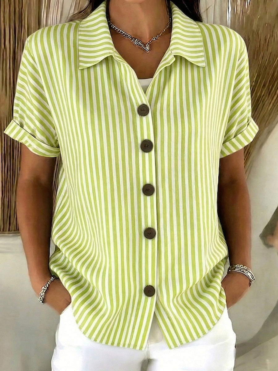 Classic Striped Cotton-linen Button-up Shirt