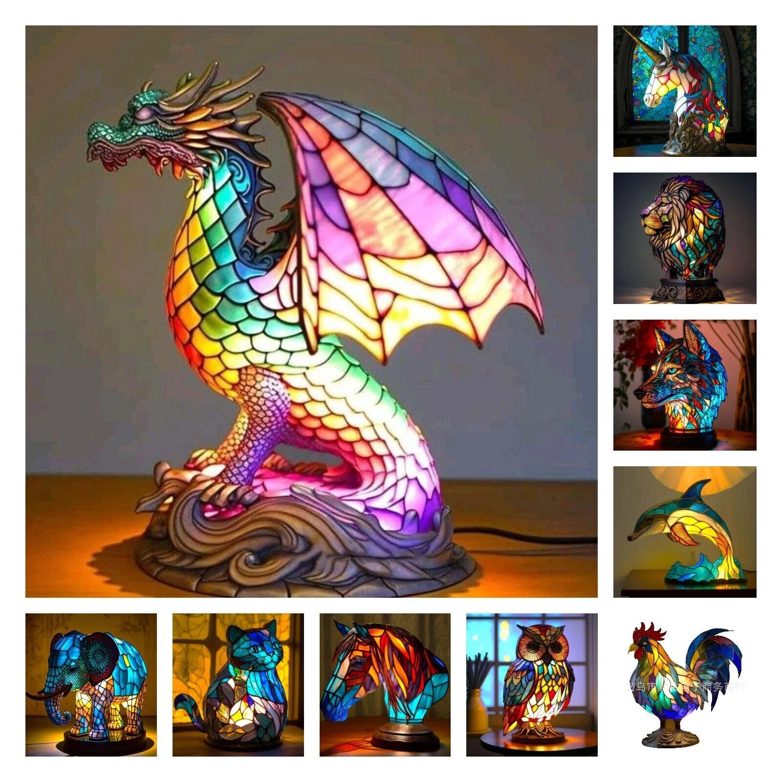 Animal Table Stained Night Surfaces Retro Desk Lights Lamp Decoration Xmas  Gift