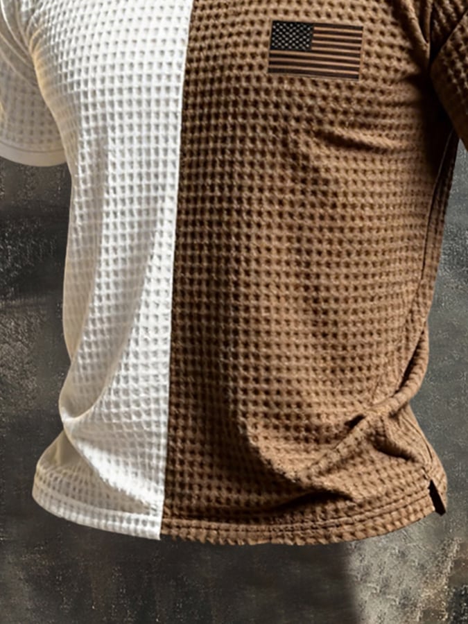Men'S Retro Waffle-Knit Short-Sleeve T-Shirt With Contrast Trim