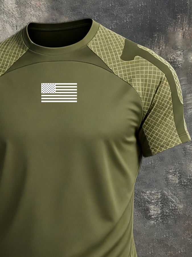 Men's Retro Camouflage Color-Block "Patriot" Short-Sleeve T-Shirt